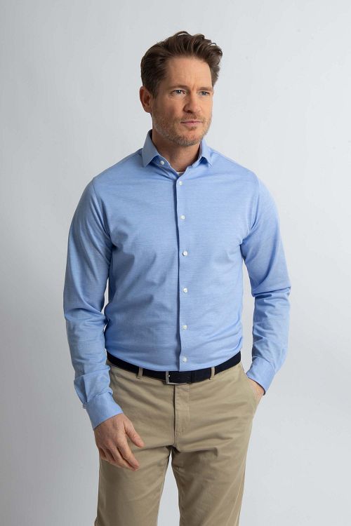 Steppin' Out Overhemd Stretch Piqué Lichtblauw Model / Voorkant