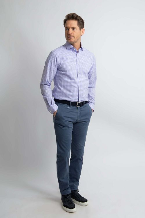Steppin' Out Overhemd Slim-Fit Ruiten Blauw Rood Model / Voorkant