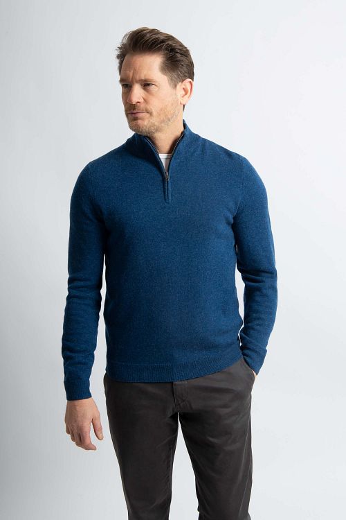 Steppin' Out Pull Half Zip Laine Merino Bleu Marine Model / Detail