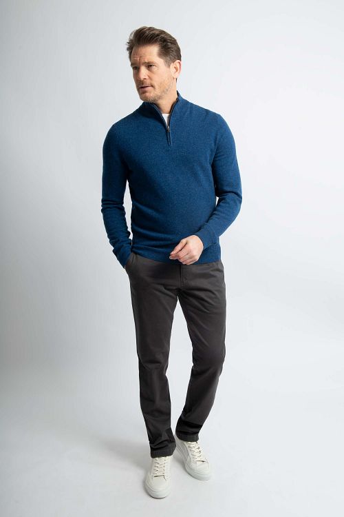 Steppin' Out sweter z półzamkiem z wełny merynosów, granatowy Model / Voorkant