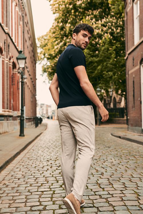 Suitable Bukser Jersey Hahnentritt Beige Model / Voorkant med Bram