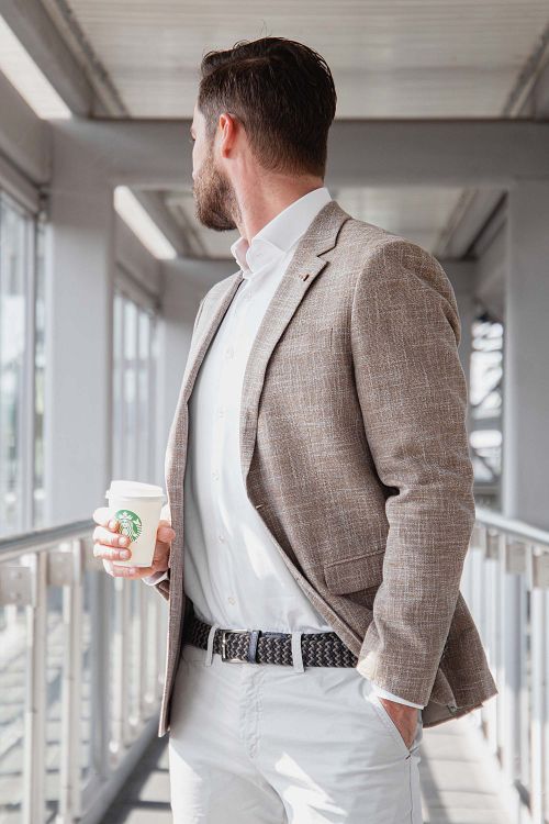 Suitable Ceinture Tissée Marine Taupe Model / Voorkant