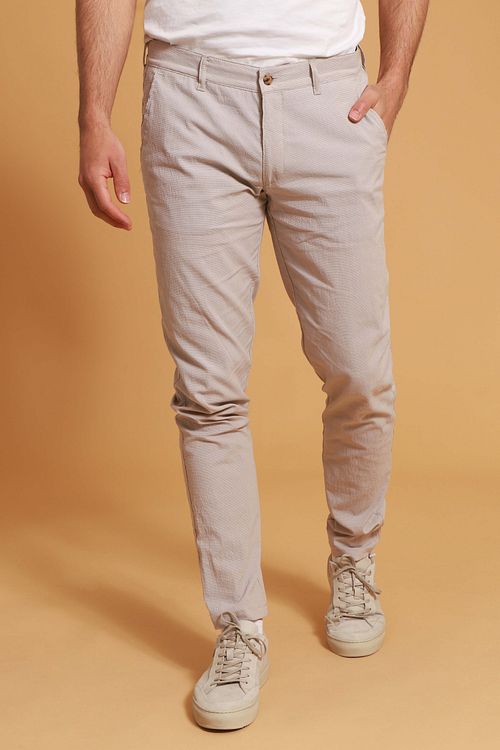 Suitable Chino Pico Rutet Beige Model / Voorkant med Bram