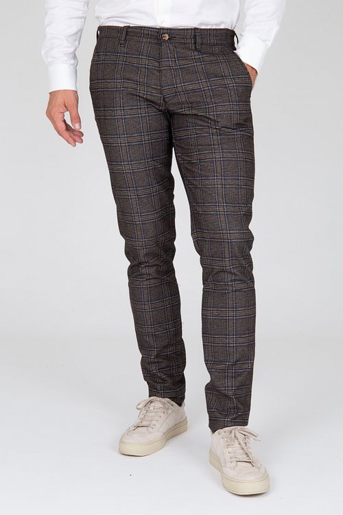 Suitable Chino Pico w kratę brązowe Model / Voorkant z Emiel