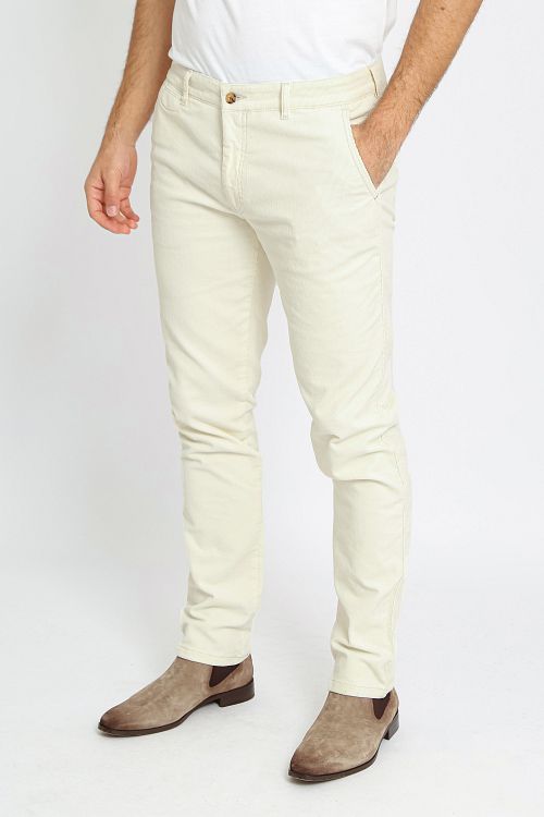 Suitable Chino Plato Corduroy Off Whitev Model / Voorkant mit Bram