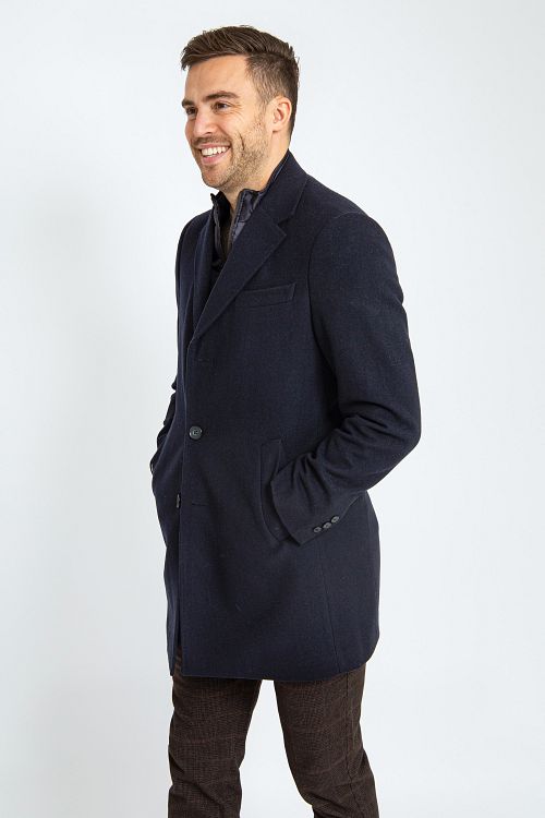 Suitable Coat Wol Twill Navy Model / Zijkant