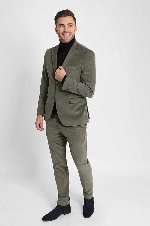 Suitable Corduroy Kostuum Groen Model / Voorkant met Bram