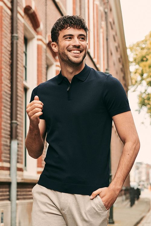 Suitable Half Zip Polo Navy Model / Voorkant mit Bram