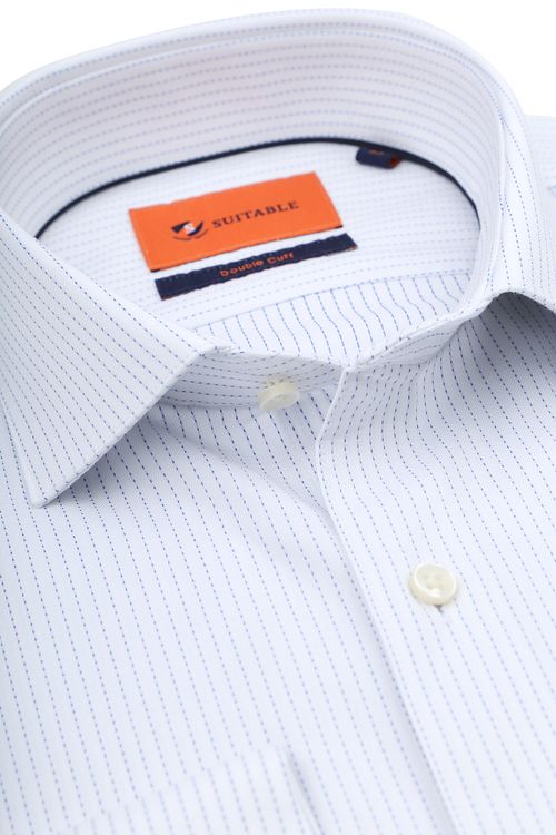 Koszula Suitable z diagonalu (twill) z podwójnym mankietem, we wzór, biała Product / Detail