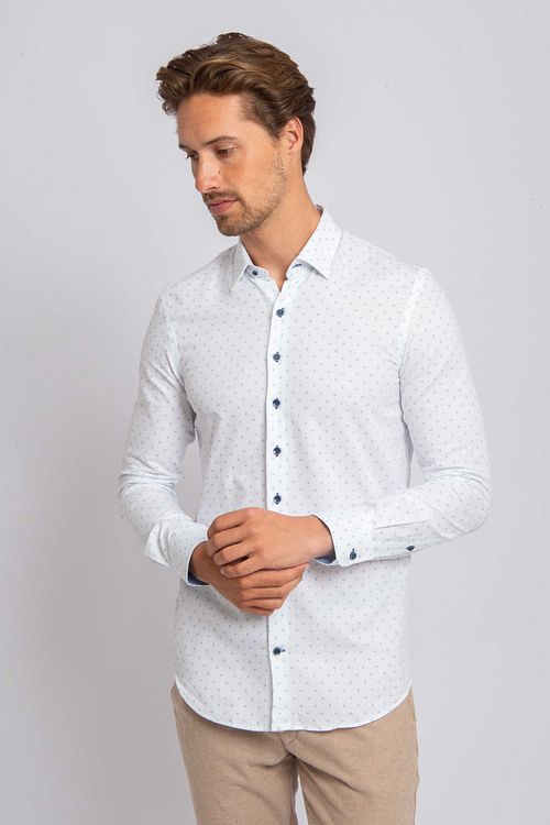 Koszula Suitable Oxford Print Biała Model / Voorkant