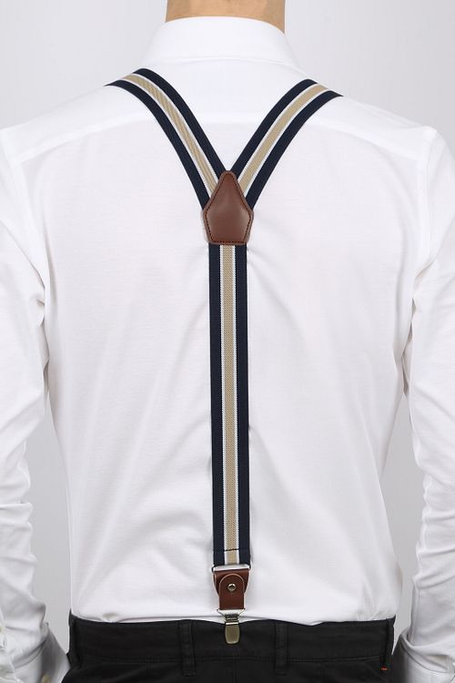 Suitable Luxe Szelki Navy w beżowe paski Model / Achterkant