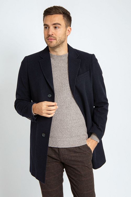 Suitable Manteau Mix Laine Twill Marine Model / Voorkant