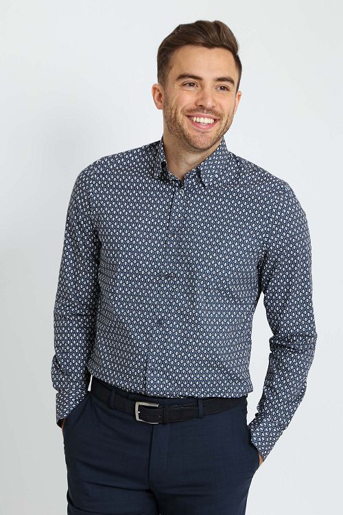Suitable Overhemd Print Navy Model / Voorkant met Bram