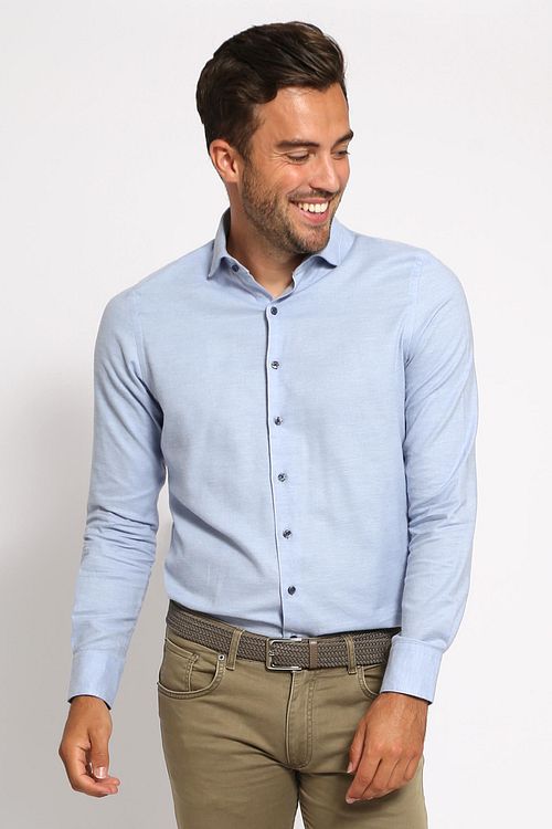 Suitable Overhemd Widespread Flanel Lichtblauw Model / Voorkant met Bram