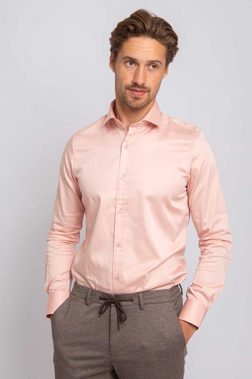 Suitable Sateng Stretch Skjorte Rosa Model / Voorkant