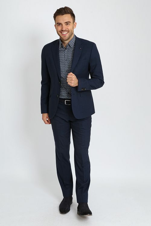 Suitable Strato Toulon Kostuum Wol Navy Model / Voorkant met Bram