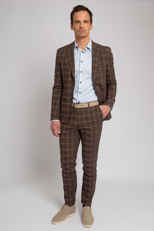 Suitable Strato Toulon William Checkered Suit Brun Model / Voorkant