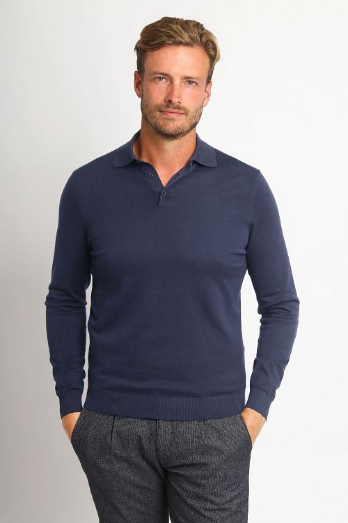 Suitable Kompakte Baumwollpoloshirt Marineblau Model / Voorkant med Stefan