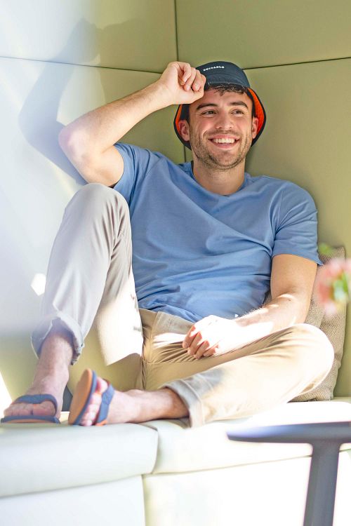 Suitable Vendbar Bucket Hat Navy Orange Model / Voorkant