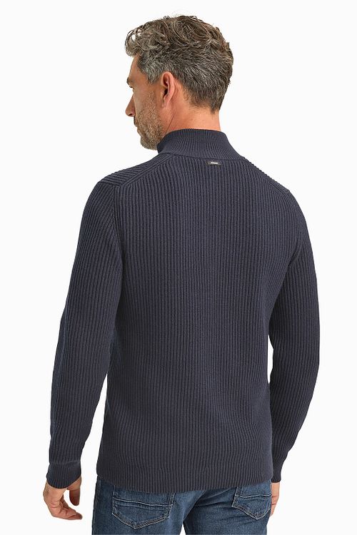 Sweter Vanguard z krótkim zamkiem, strukturalny, z mieszanki wełny, granatowy Model / Achterkant