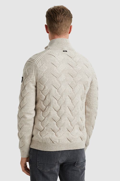 Sweter Vanguard z półzamkiem, strukturalny, z mieszanki wełny, ecru Model / Achterkant