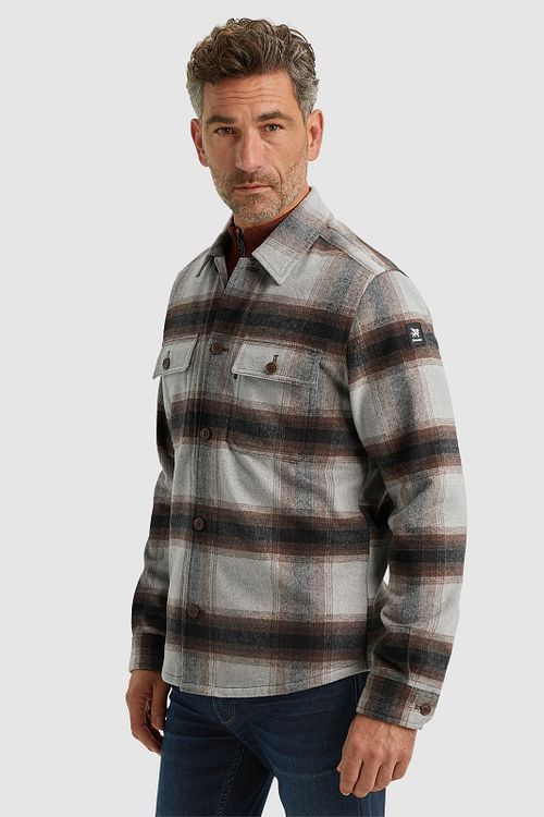 Vanguard Overshirt w kratę z czesanej mieszanki wełny, szary Model / Voorkant