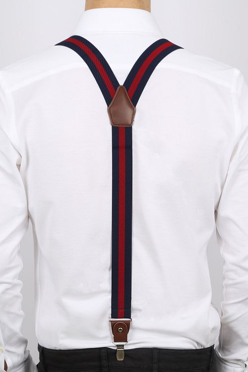 Tirantes Suitable Luxe navy con raya roja Model / Achterkant