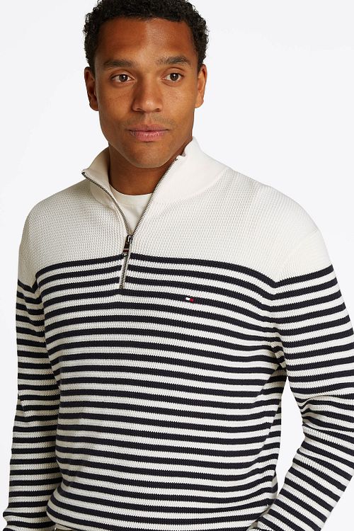 Tommy Hilfiger Racking Halv-Zip Struktur Stripe Hvit Marineblå Model / Voorkant
