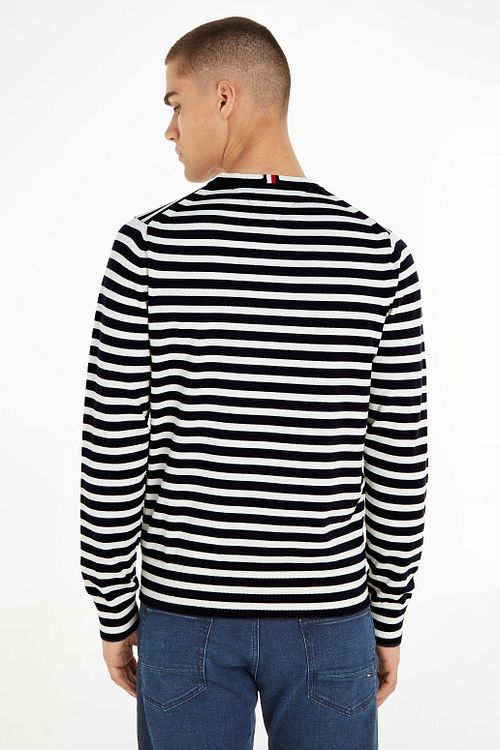 Tommy Hilfiger Pull Marine Rayé Model / Achterkant