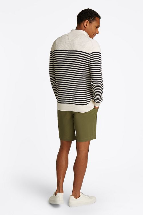 Tommy Hilfiger Racking Half-Zip Structure Streep Wit Navy Model / Achterkant