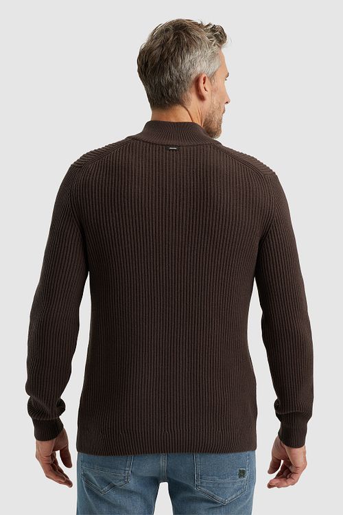 Vanguard Pull-over Col Camionneur Structure Mélange Laine Marron Model / Achterkant
