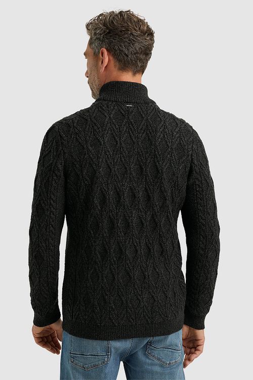 Vanguard sweter z półgolfem na zamek, gruby splot, czarny Model / Achterkant
