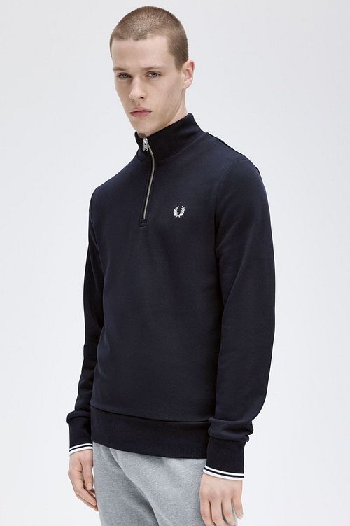 Fred Perry Half Zip Tröja Marinblå Model / Voorkant