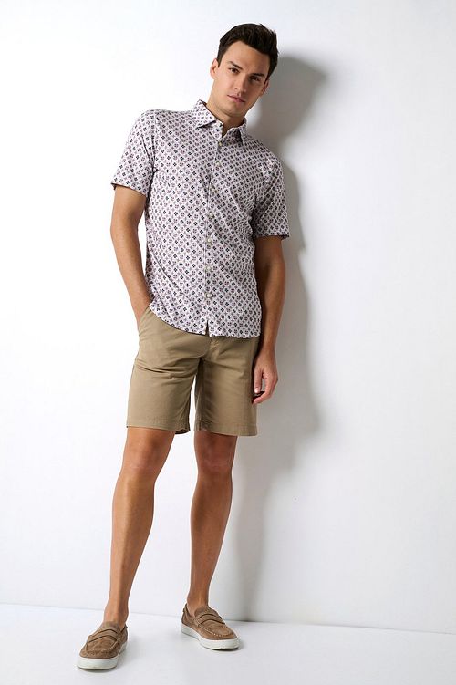 Desoto Short Sleeve Jersey Overhemd Print Beige Model / Voorkant