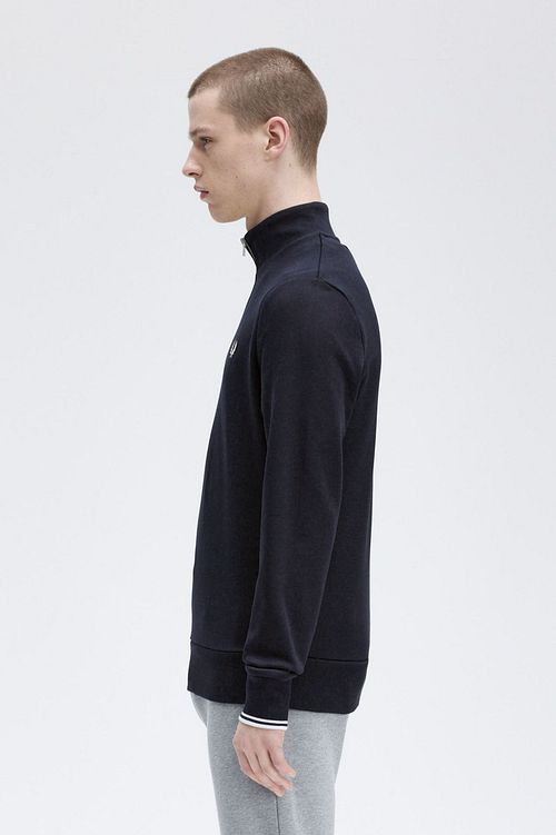 Fred Perry Halvåpning Genser Marineblå Model / Zijkant