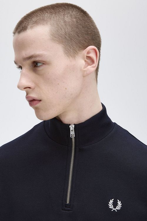 Fred Perry Half Zip Trui Navy Blauw Model / Detail
