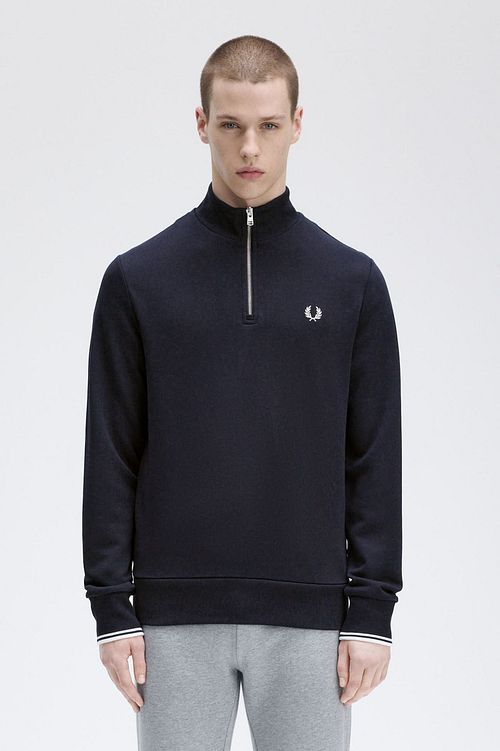 Fred Perry Halvzip Trøje Marineblå Model / Voorkant