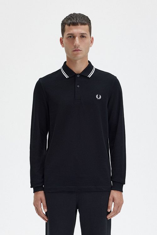 Fred Perry Longsleeve Polo Zwart 350 Model / Voorkant