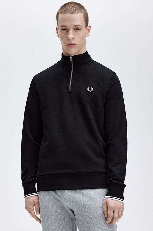 Fred Perry Halv Zip Trøje Sort Model / Voorkant