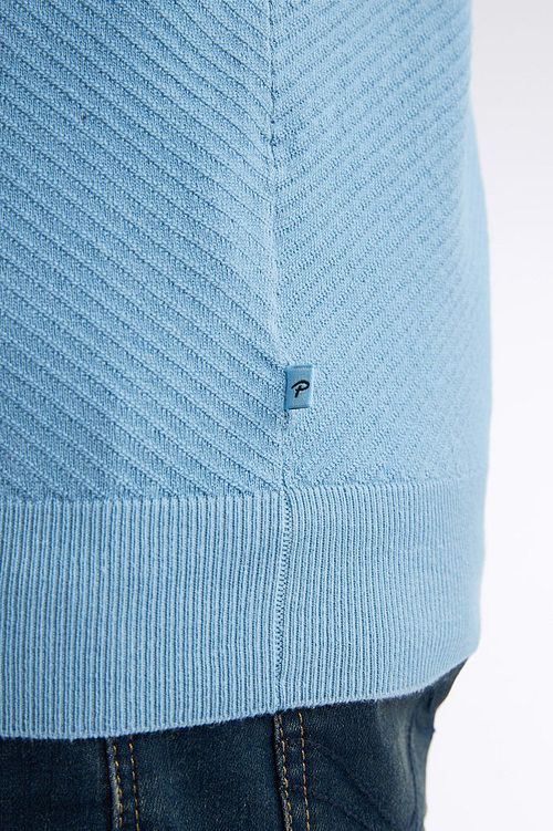 Petrol Knitted Polo Hellblau Model / Detail