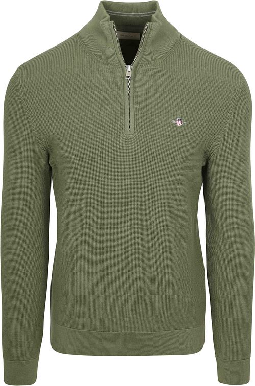 Gant Half Zip Pullover Micro Textured Green