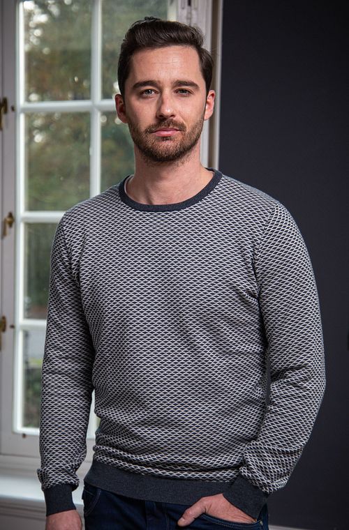 Suitable Pull-over Coton Doux Imprimé Gris Model / Voorkant