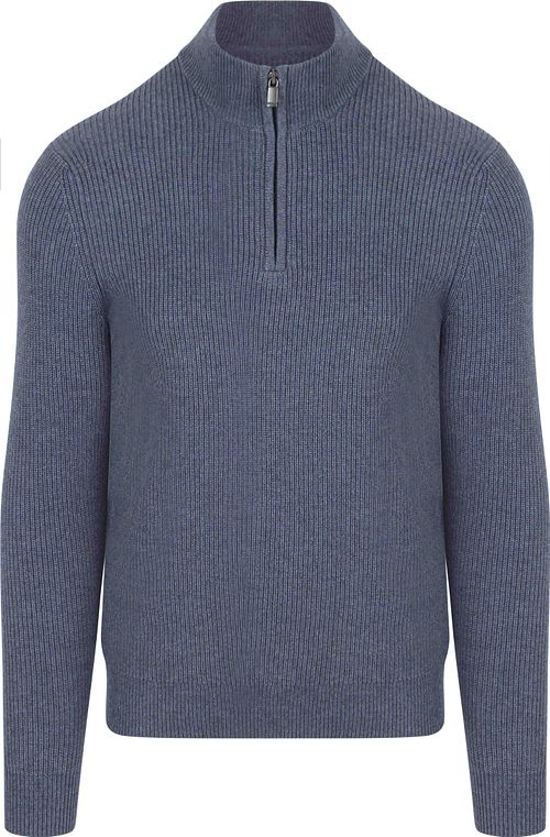 Suitable sweter z półgolfem (Half Zip) z mieszanki wełny w kolorze ciemnogranatowym Product