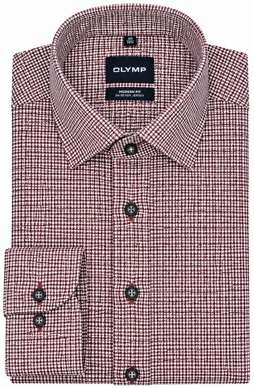 OLYMP Luxor Overhemd 24/Seven Houndstooth Bordeaux