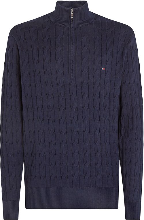 Tommy Hilfiger sweter z zamkiem 1/2 i splotem warkoczowym w kolorze granatowym Product