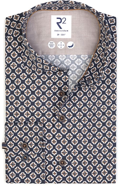 R2 Hemd Camel Flower Druck Navy Product