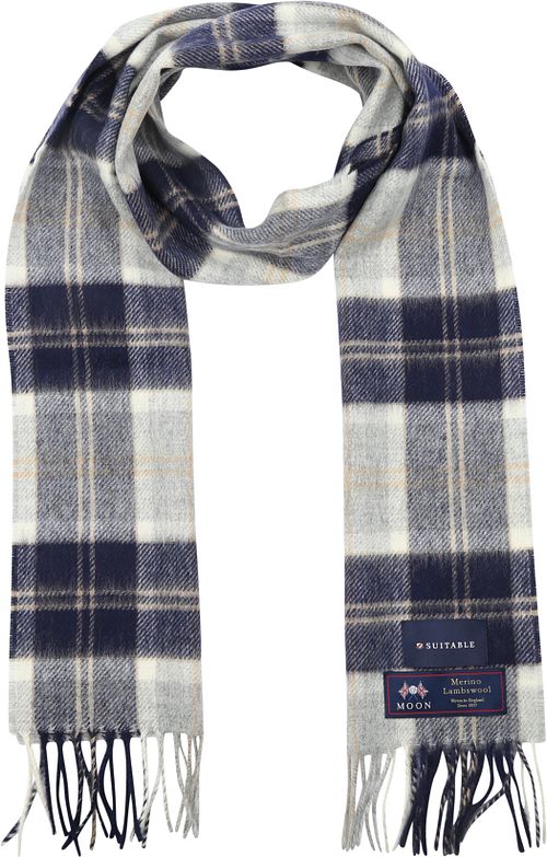 Suitable Sjaal Ruit Merino Wol Blauw Grijs Product