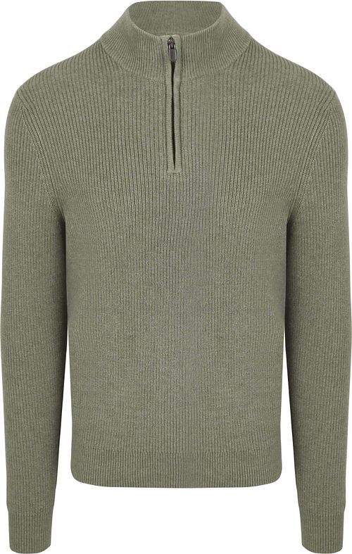 Suitable Halvveis Glidelås Genser i Ullblanding Grønn Product