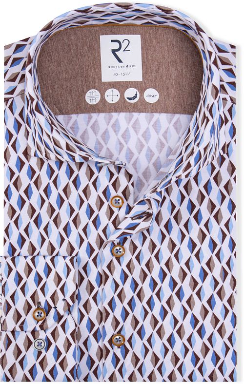 R2 Overhemd Jersey Retro Print Beige Blue Product