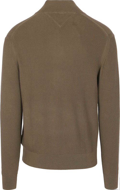 Tommy Hilfiger sweter z warkoczowym splotem z krótkim zamkiem, oliwkowy Product / Achterkant